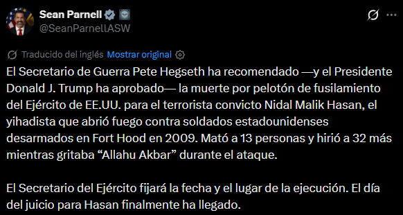 El anuncio del portavoz del Pentágono, Sean Parnell