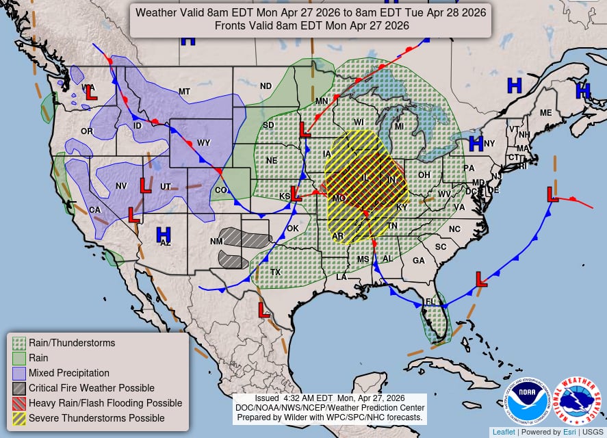 Las autoridades han identificado un corredor crítico entre Peoria y Memphis, donde se espera el desarrollo de tormentas organizadas durante la tarde y noche de este lunes