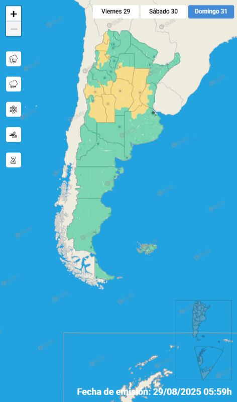 Alerta amarilla por lluvias y tormentas este domingo 31 de agosto en distintos puntos de la Argentina