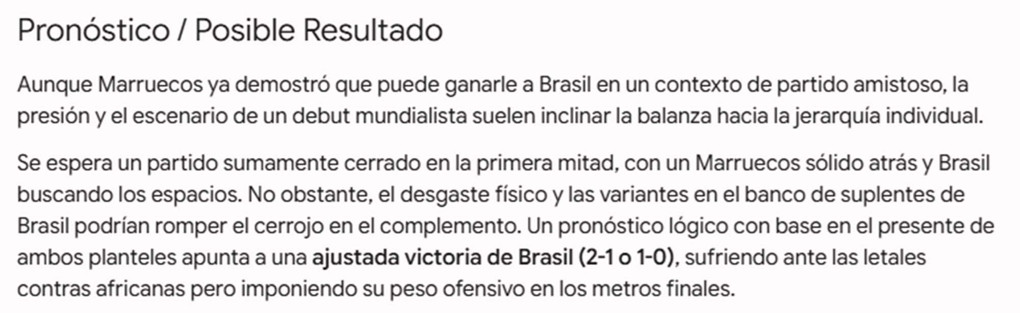 Para la IA de Google, el ganador del partido será Brasil