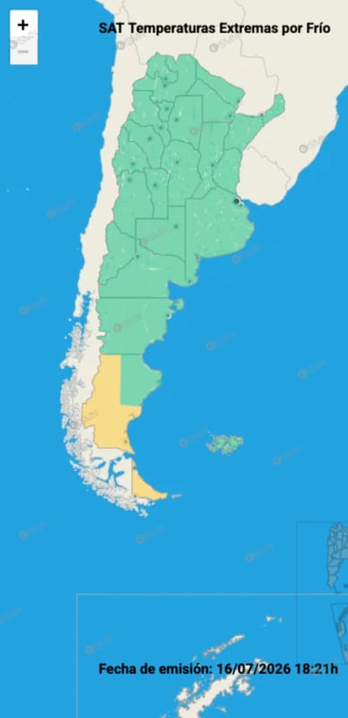 El mapa de alertas por temperaturas extremas del SMN