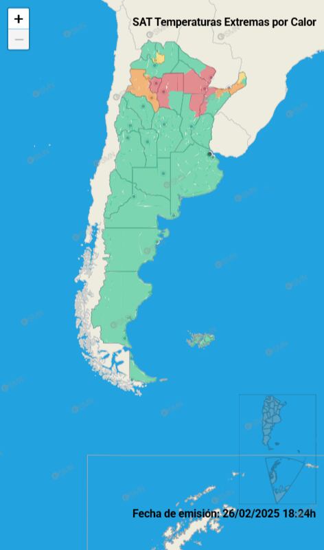 Mapa de provincias afectadas por la alerta por calor extremo