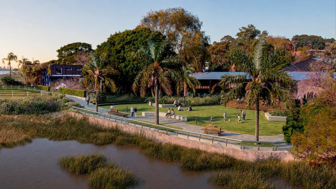 Render de parte del paseo de 900 metros entre el Parque del Águila y la intersección de Alvear y el río