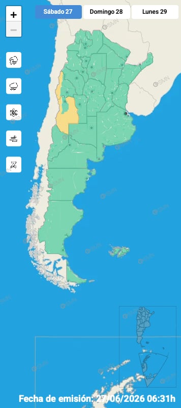 El mapa de alertas del SMN para este sábado