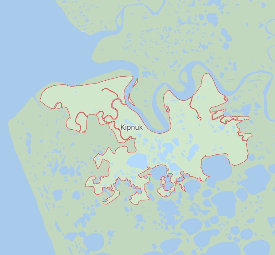 Un mapa de Kipnuk, la comunidad de Alaska afectada por el cambio climático