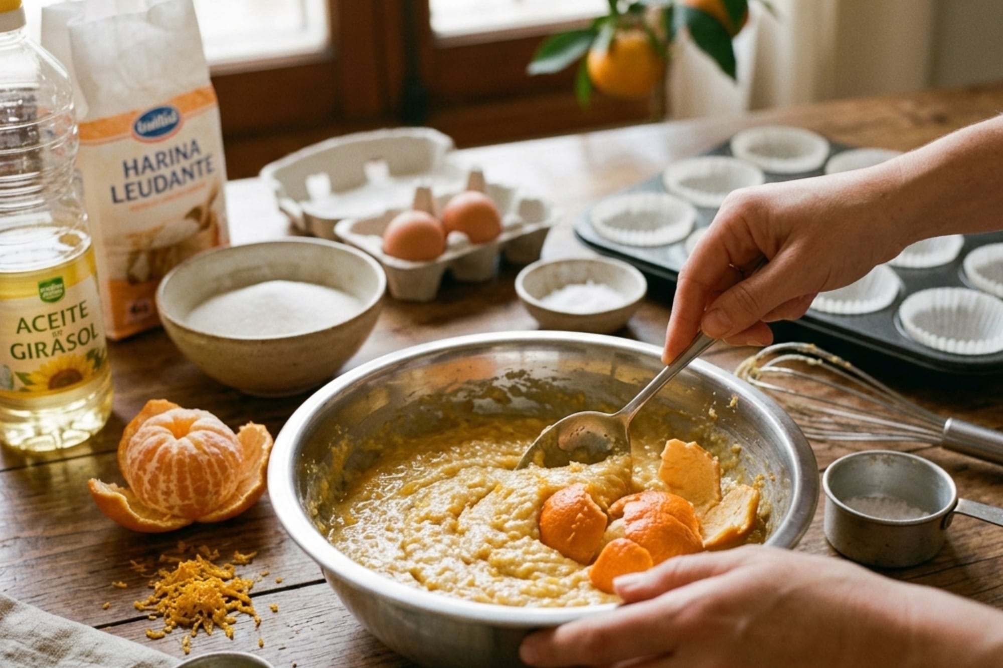 Unos muffins de mandarina irresistibles y con un truco que muy pocos saben: la fruta se utiliza incluso con cáscara (Foto: Ilustrativa IA)
