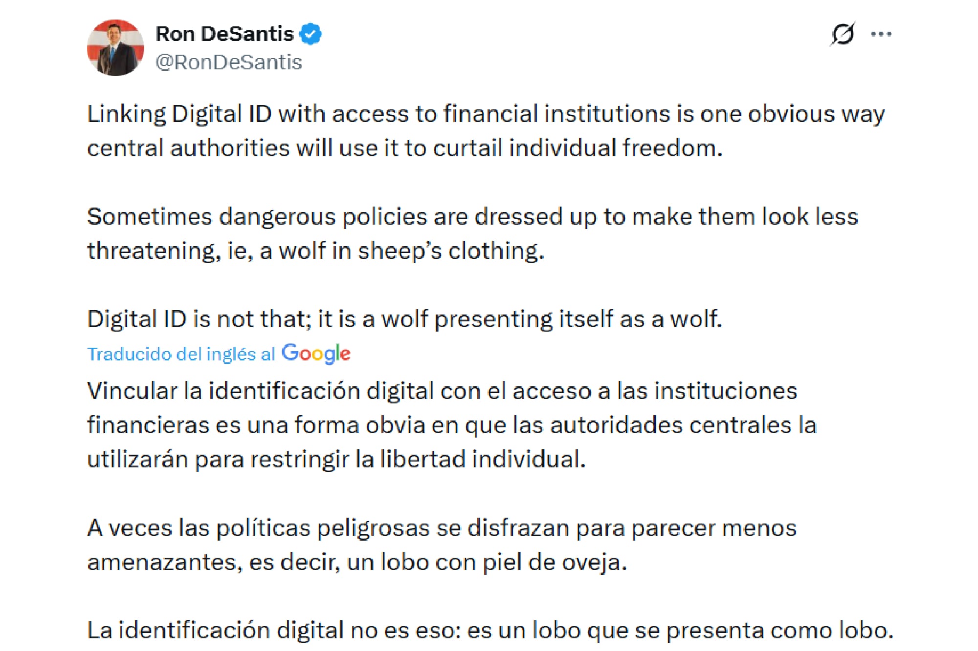 El gobernador de Florida, DeSantis, ya había criticado la identificaciones digitales