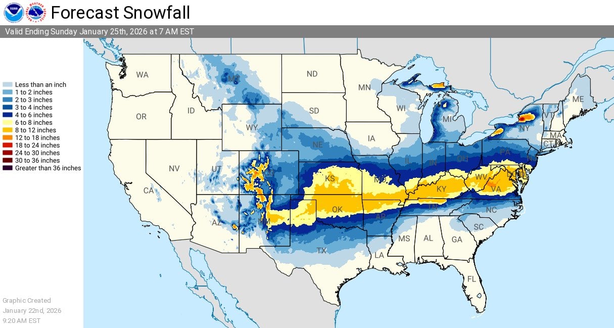 Las zonas de Estados Unidos que enfrentan pronósticos de nevadas