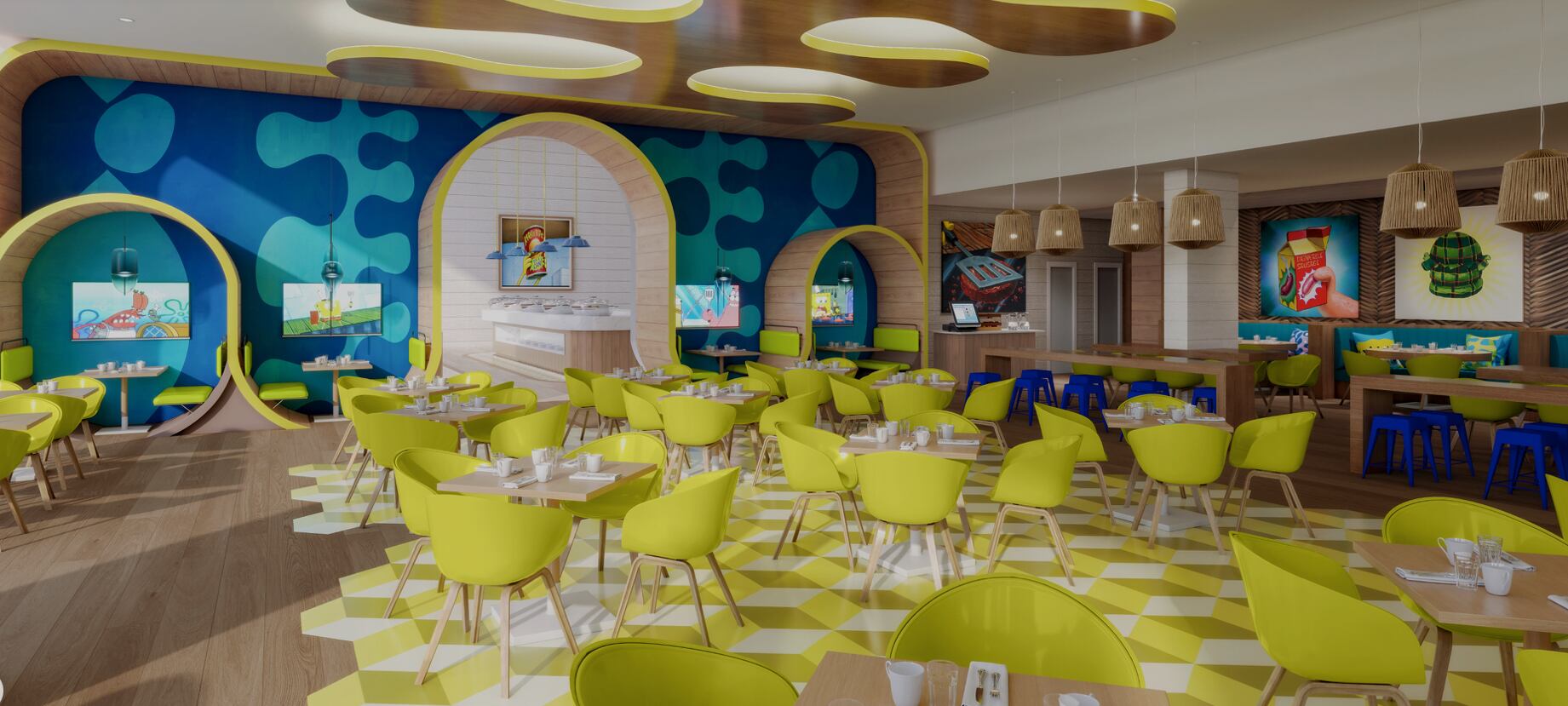 El restaurante temático Le Spatula está inspirado en la emblemática espátula de Bob Esponja