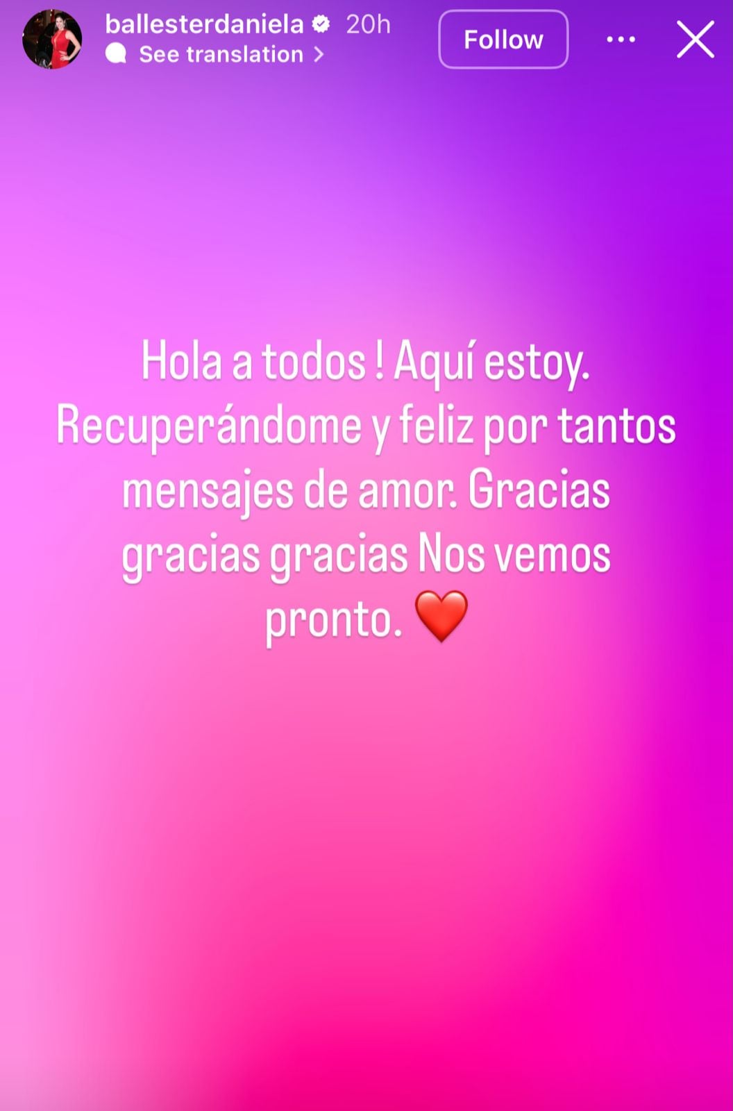 La historia de Instagram que compartió Ballester