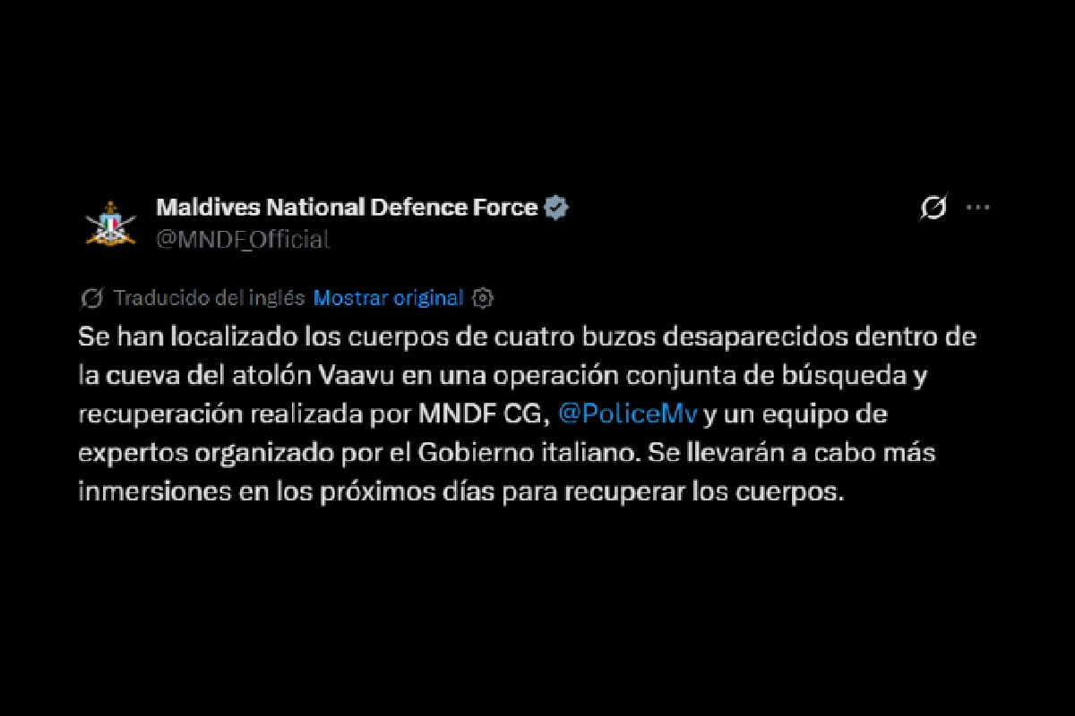 Las autoridades de las Maldivas confirmaron el hallazgo de los cuerpos de los cuatro buzos italianos que permanecían desaparecidos desde la semana pasada