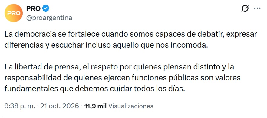 El mensaje de Pro contra los insultos de Milei
