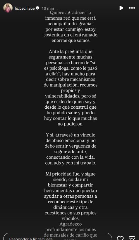 El descargó que publicó Cecilia Ce en sus redes