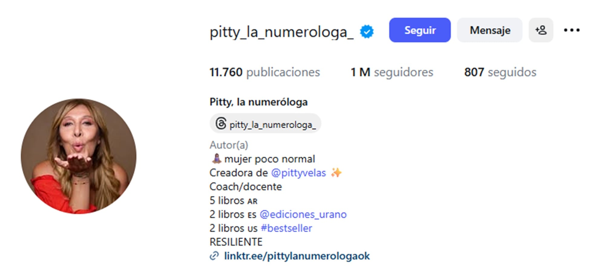 Pitty, la numeróloga tiene más de un millón de seguidores solamente en Instagram