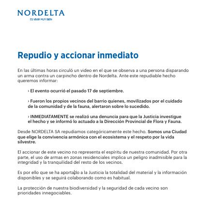 El comunicado completo de Nordelta