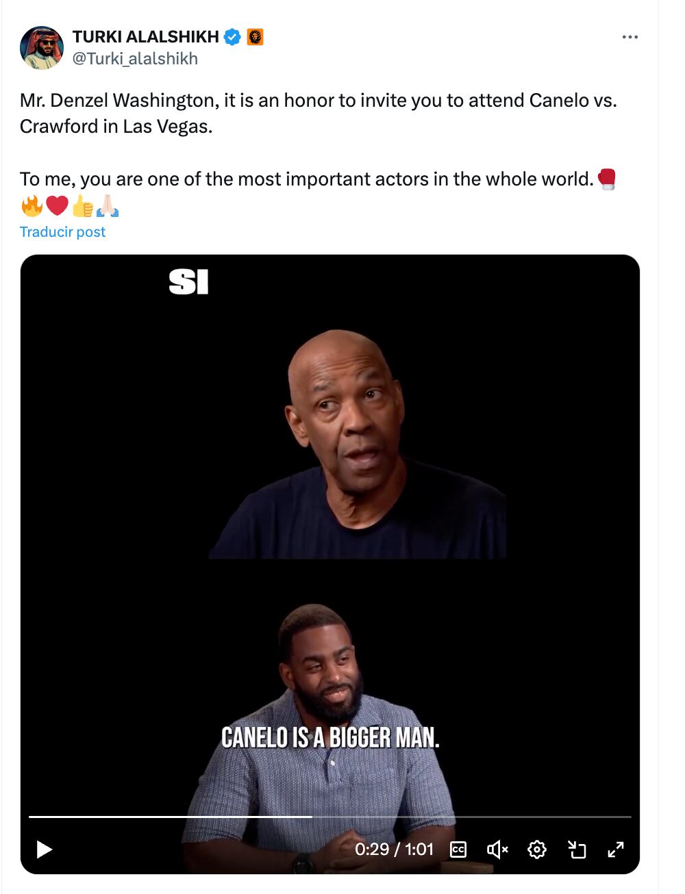 Turki Alashikh respondió a la entrevista del actor y le hizo la invitación para asistir a la pelea en Las Vegas (X/@Turki_alalshikh)