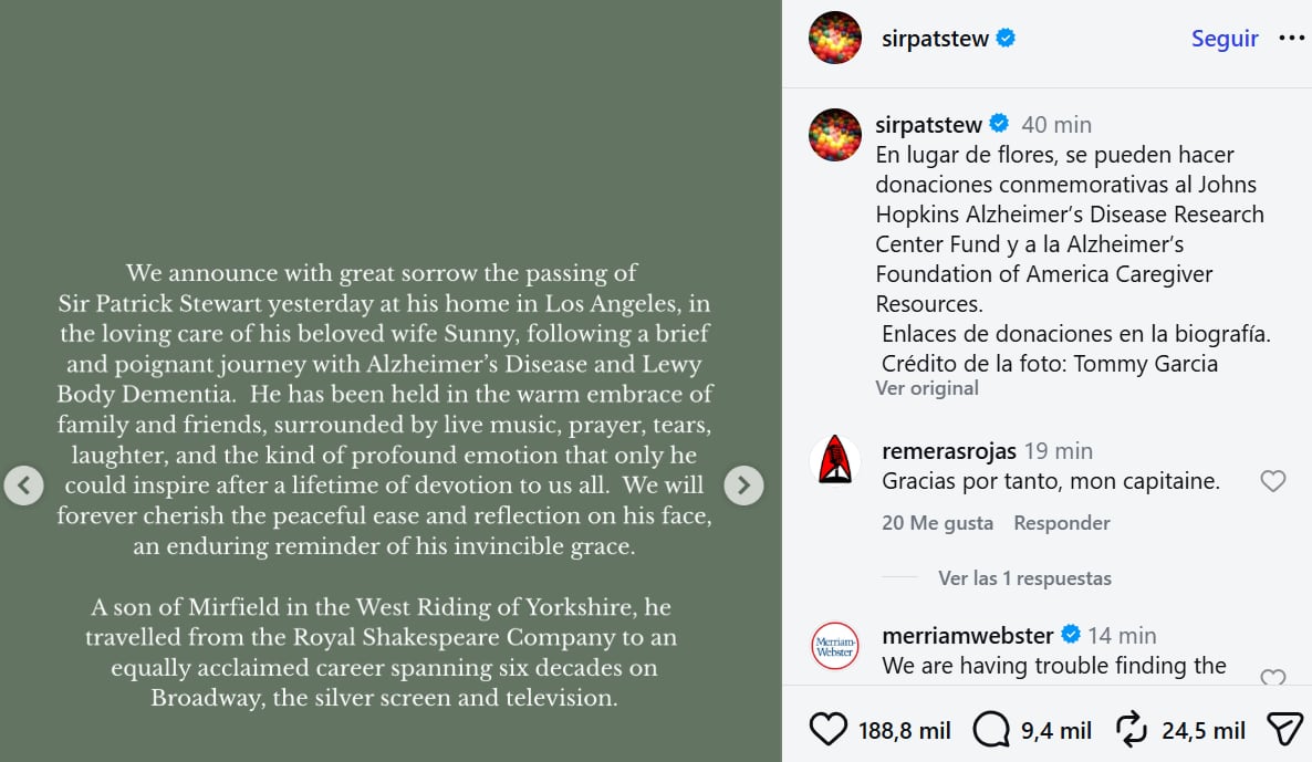 El comunicado oficial sobre la muerte de Stewart