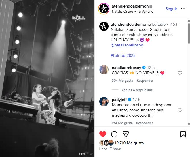 La cuenta de Instagram donde Lali le agradeció a Natalia y la respuesta de la actriz