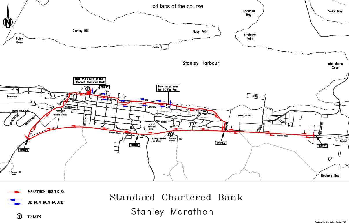 Una corredora argentina ganó la maratón de las Islas Malvinas 6 Mapa de la ruta de la maratón de las Islas Malvinas. Foto: AIMS
