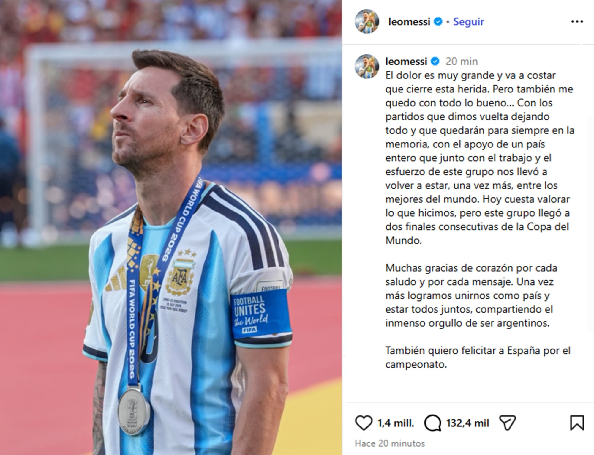 El mensaje completo de Messi tras jugar su último Mundial con la selección argentina