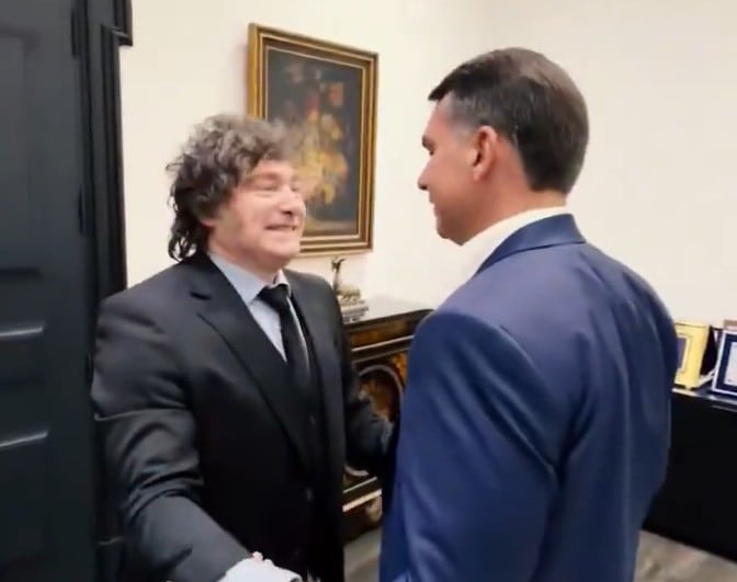Javier Milei y Flavio Bolsonaro en Brasil
