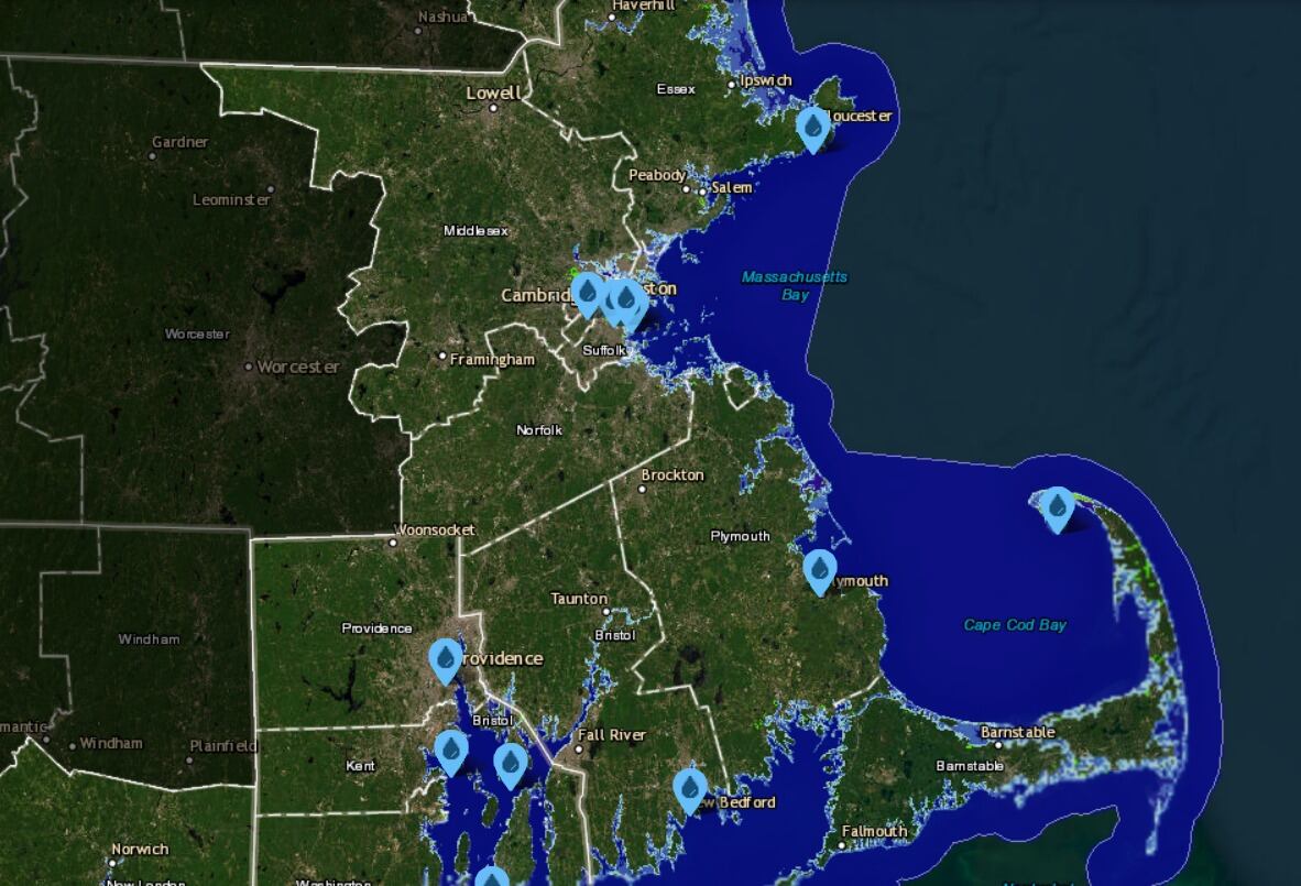 Así sería el mapa de Massachusetts con un incremento de casi un metro en el nivel del mar, según NOAA