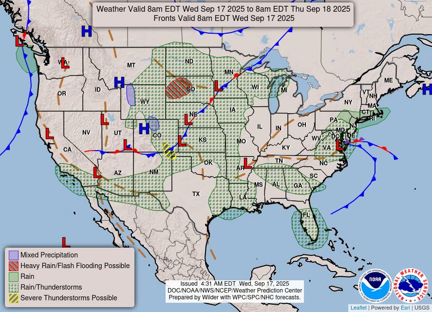 Una baja presión con características invernales tocó tierra en Virginia y se desplazará lentamente hacia el Atlántico medio