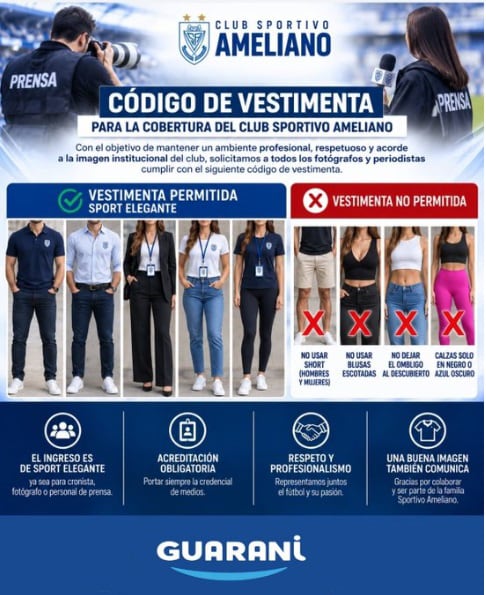 El código de vestimenta para periodistas que intentó imponer Sportivo Ameliano