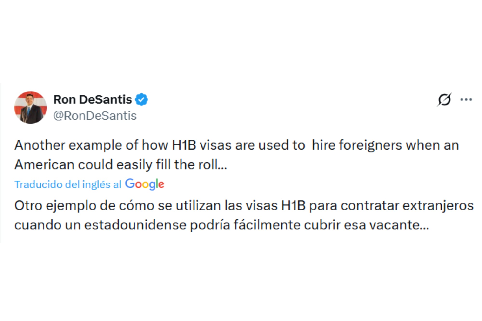 El mensaje de Ron DeSantis sobre las visas H-1B