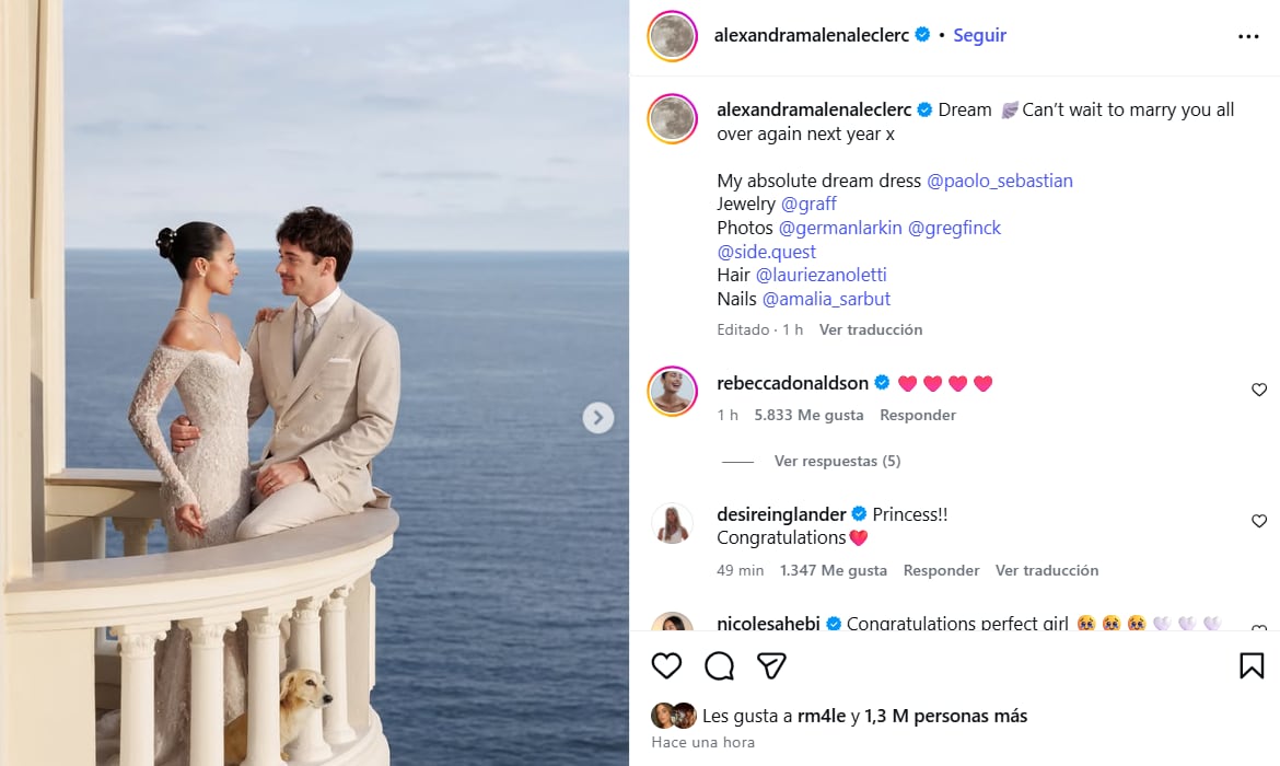 La publicación de Alexandra en su cuenta de Instagram