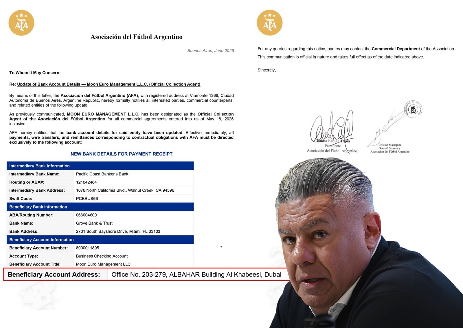 Los manejos de la AFA: “Chiqui” Tapia cambió el esquema de cobros y puso a una sociedad de Dubai como “agente de recaudación”