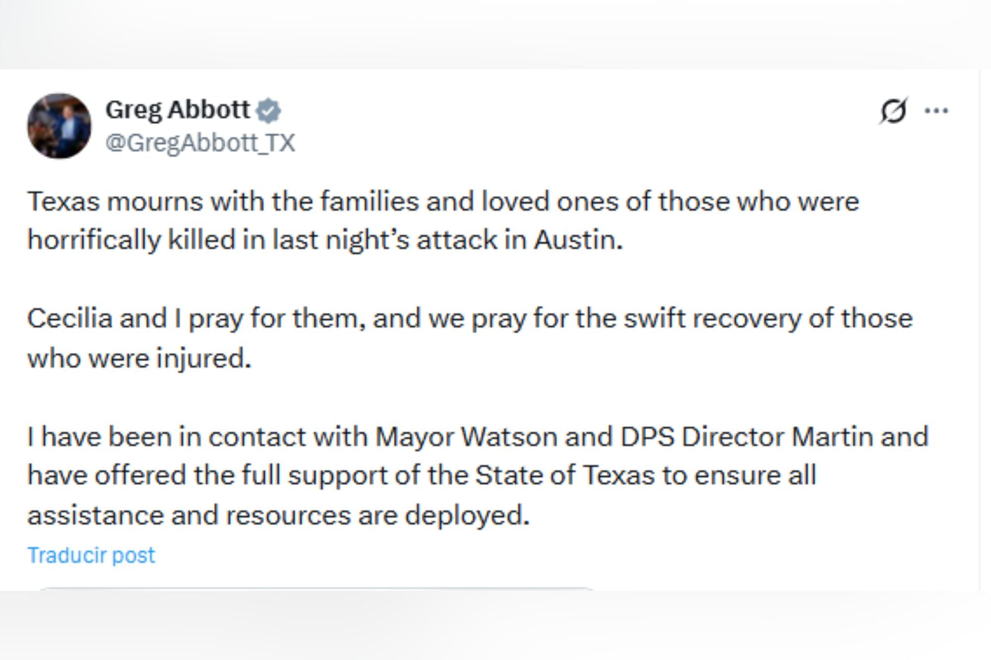 Abbott implementó medidas de seguridad tras el tiroteo en Austin