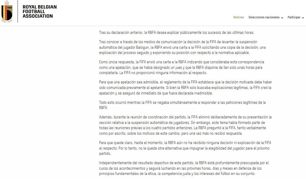 Federación belga impugnará decisión de FIFA de habilitar a Balogun en el Mundial.