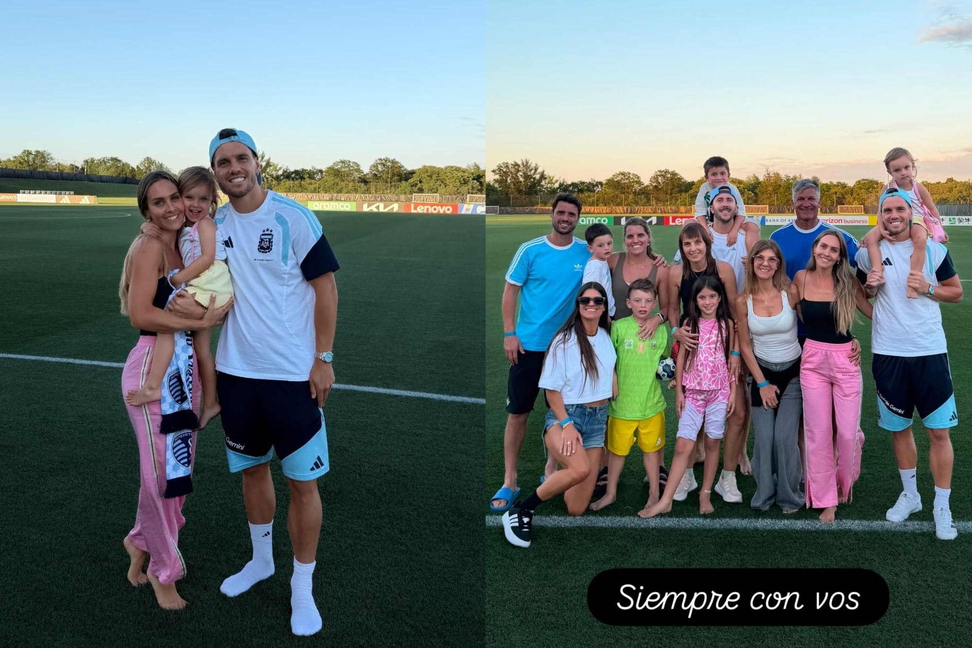 Gio Lo Celso recibió en el predio a su mujer Magui Alcacer, a su hija Emilia y al resto de su familia (Foto: Instagram @maguialcacer)