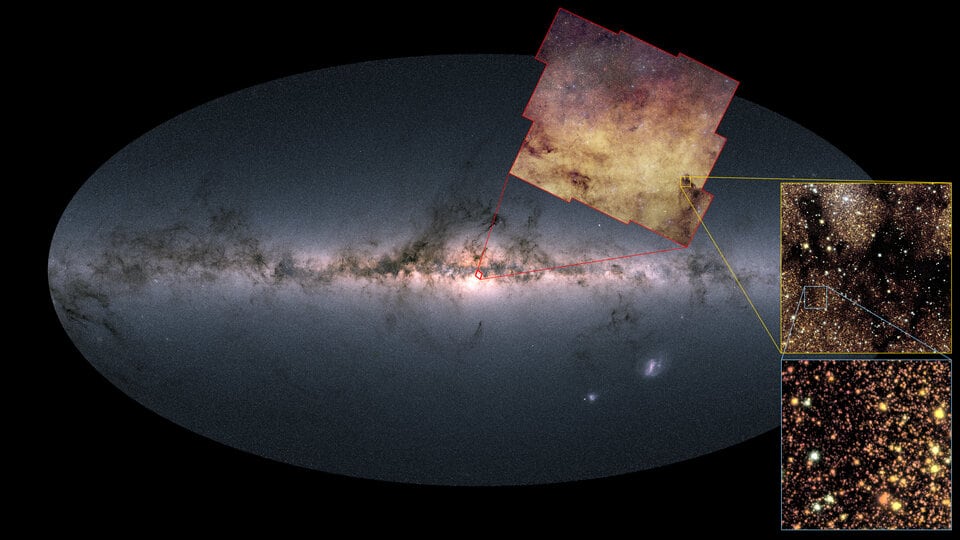 Ubicación del área observada por Euclid dentro de la Vía Láctea, una región con alta densidad de estrellas ideal para buscar exoplanetas