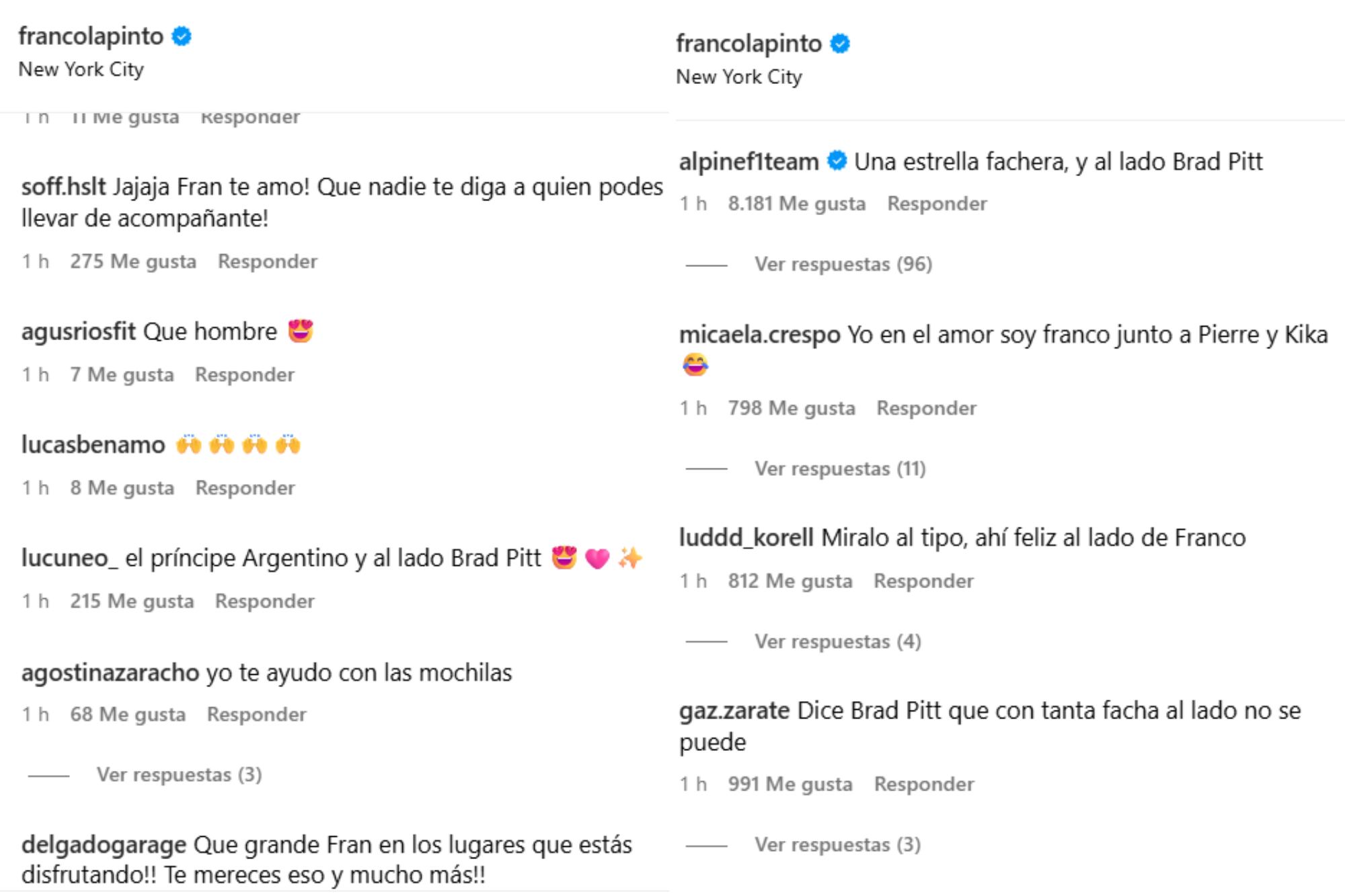 Los comentarios de los fanáticos de Franco Colapinto sobre su broma (Foto: Captura Instagram @francolapinto)