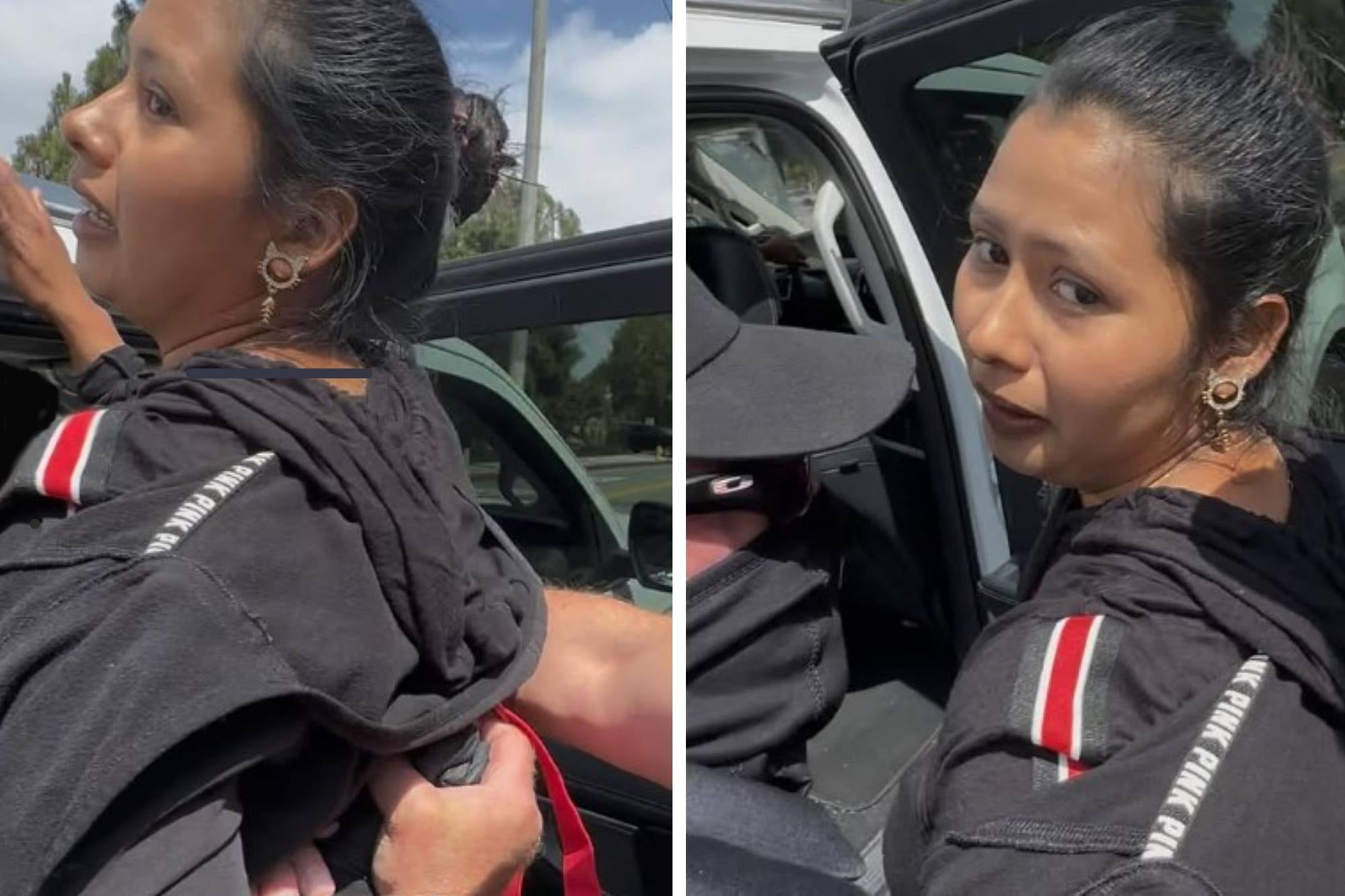 Así subieron a la migrante a la camioneta antes de llevarsela detenida.