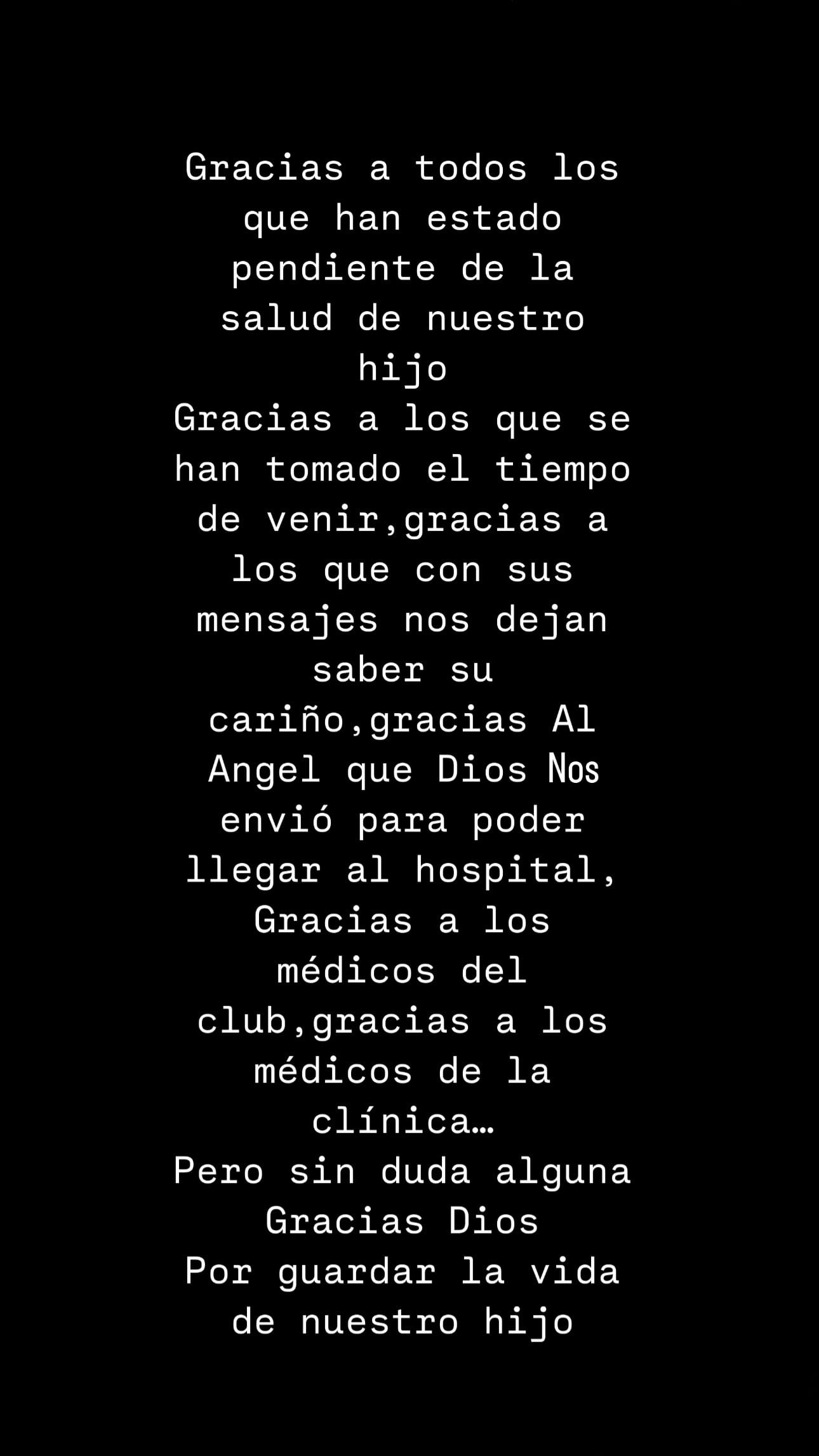 El posteo de Instagram que hizo Franco Armani sobre la salud de su hijo