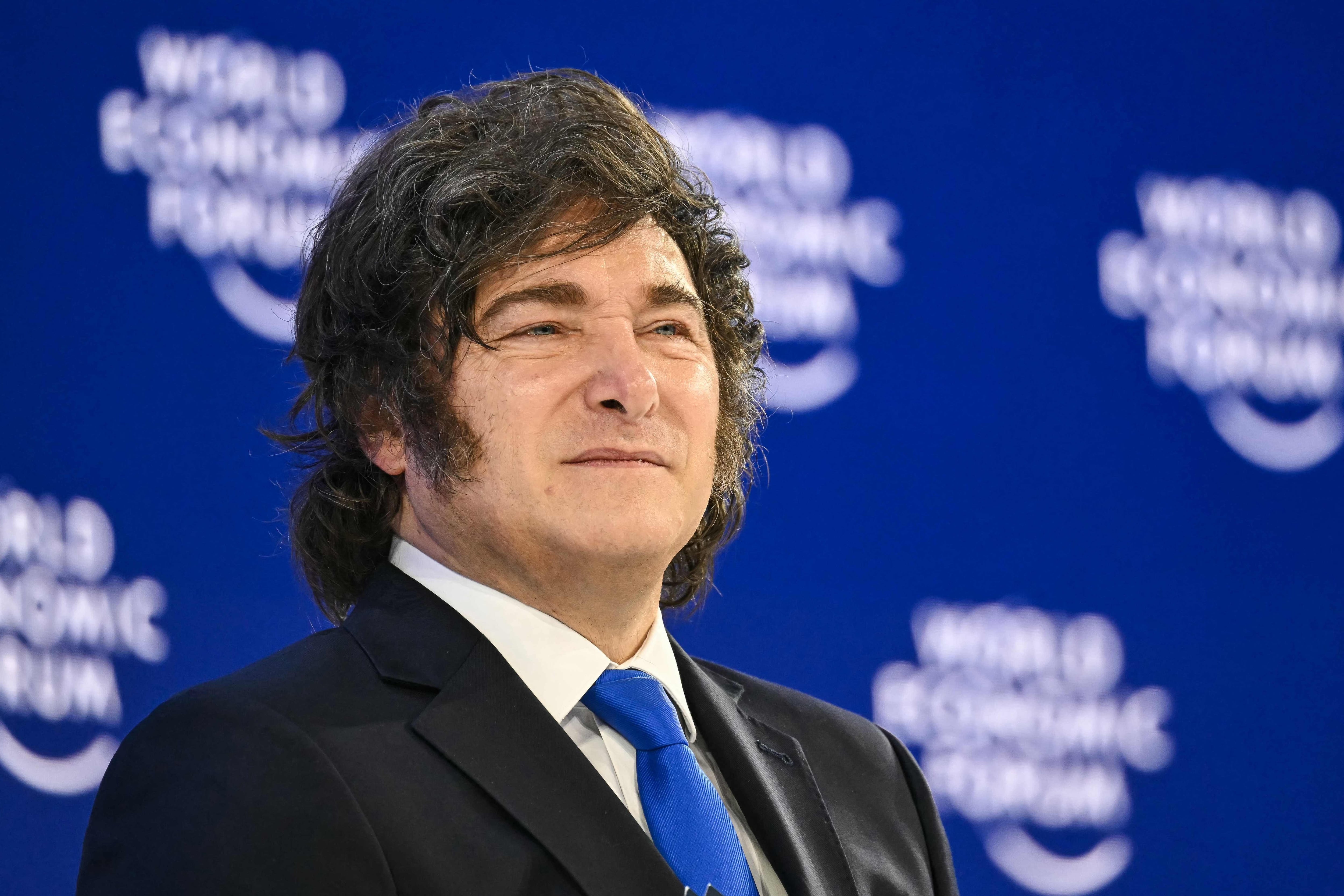 Milei en Davos durante el encuentro anual del Foro Económico Mundial (Photo by Fabrice COFFRINI / AFP)