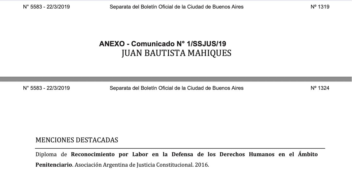 Detalle en el CV de Juan Bautista Mahiques