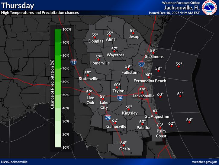 El aire frío se instalará nuevamente en el norte de Florida a partir del jueves