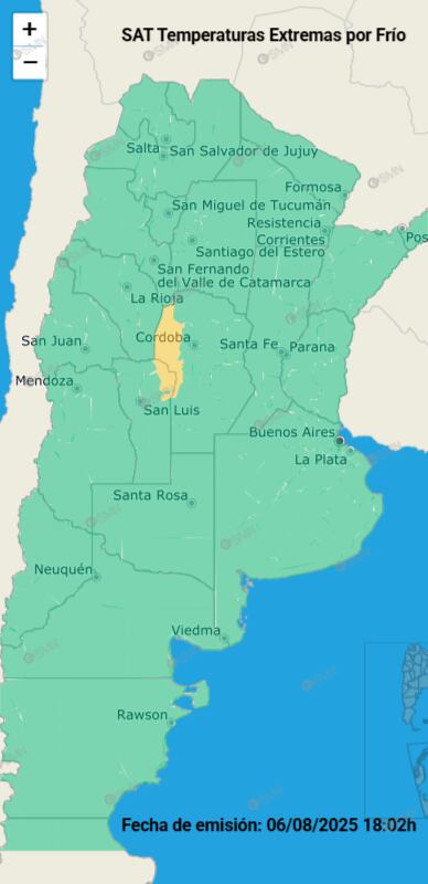 El SMN informó que rige una alerta por frío extremo en dos provincias del país.