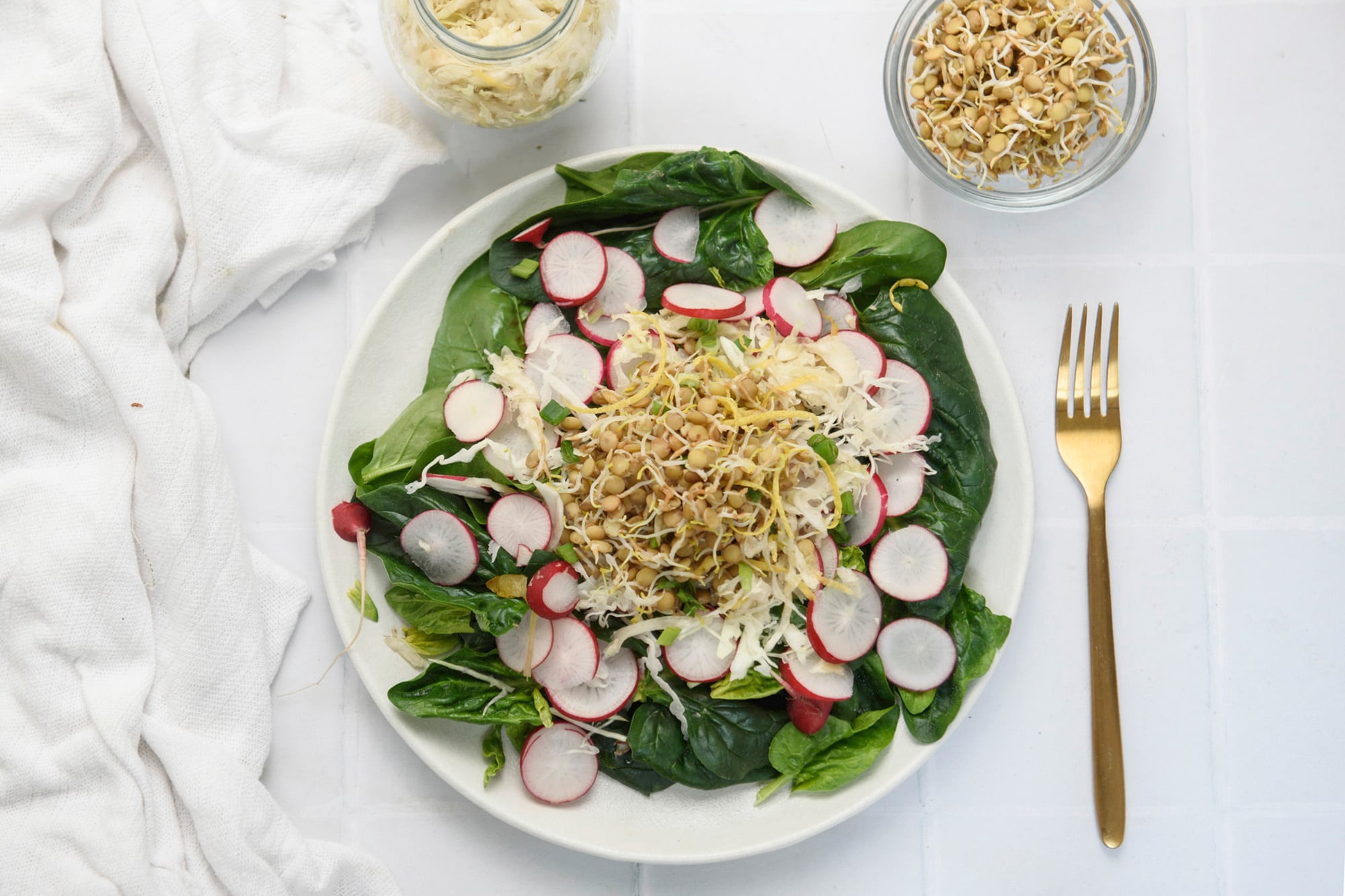 Ensalada de lentejas germinadas con chucrut