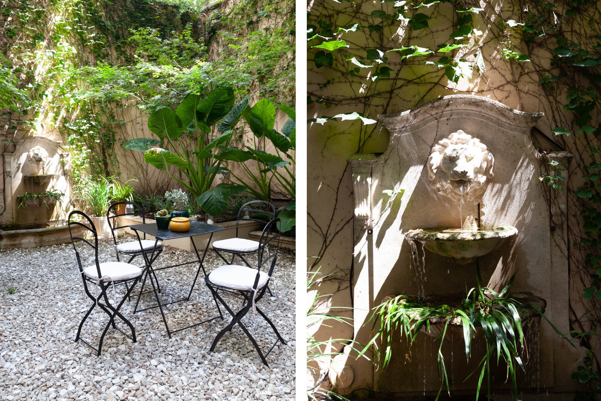 El la Planta Baja de un edificio de Recoleta, la casa del fotógrafo Ezequiel Rohr tiene un patio con una fuente que se potenció con el diseño de Peri Lanfranco y Flora Groppo, del estudio PyF Paisajismo
