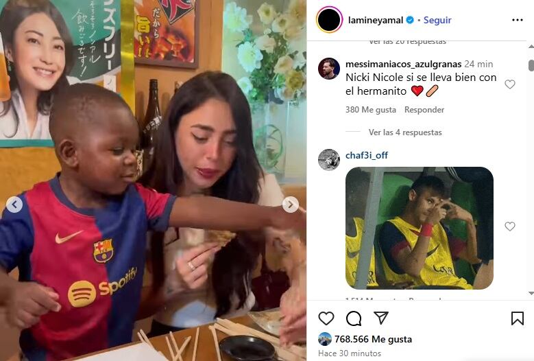 El tierno posteo de Lamine con Nicki Nicole y su hermano Kayne