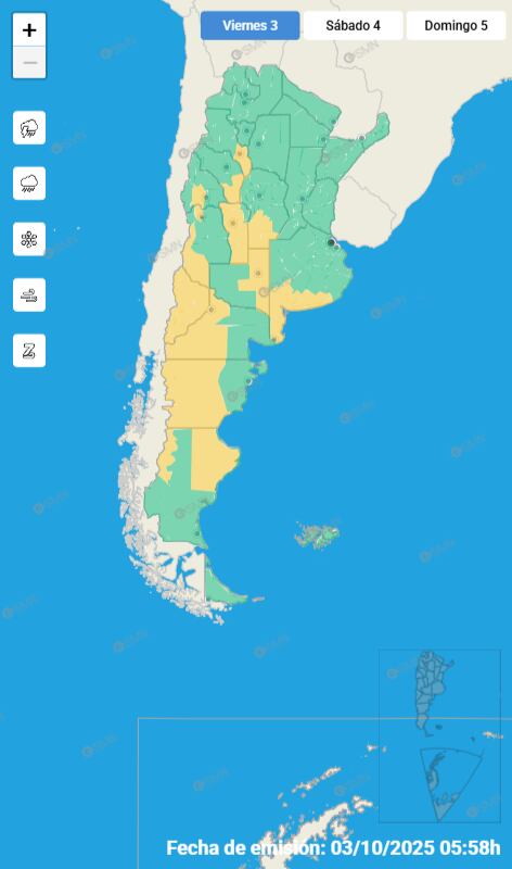 El mapa de alertas para este viernes