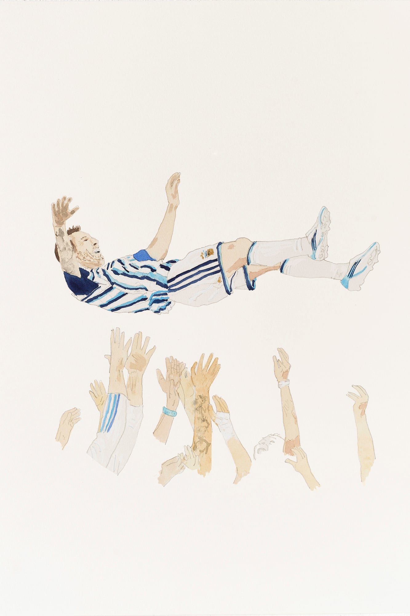Messi por los aires, una de las acuarelas más solicitadas
