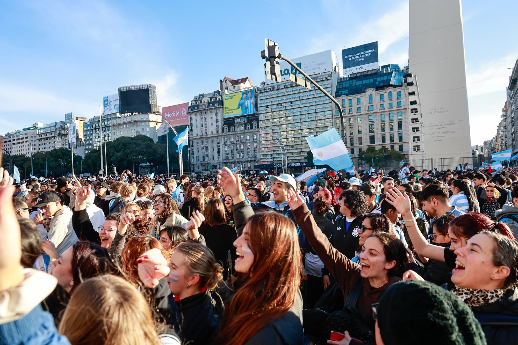 Festejo en el Obelisco luego del triunfo de la Argentina frente a Egipto por los octavos de final del Mundial 2026