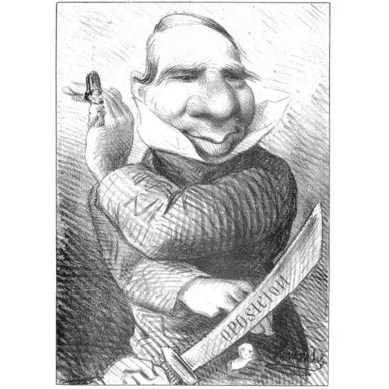 Benito Juárez en una caricatura política de un grupo conservador del siglo XIX