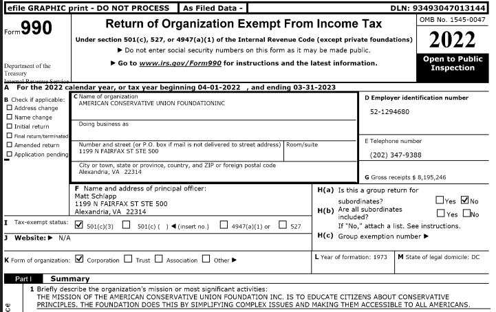 Documento de CPAC presentado ante el IRS estadounidense.